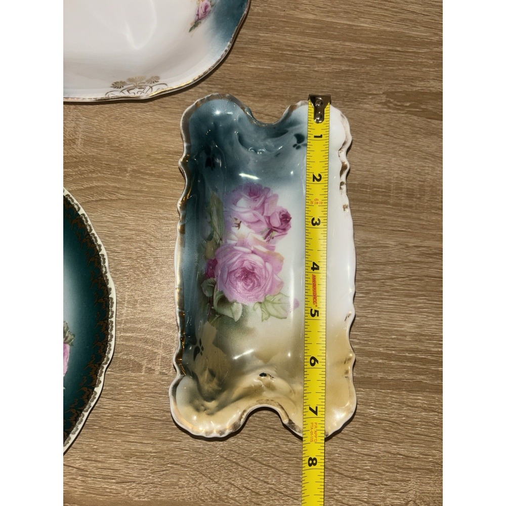 Antique German Porcelain Dish Lot C.T. Silesia Crown China Green Floral Vintage - Picture 14 of 16